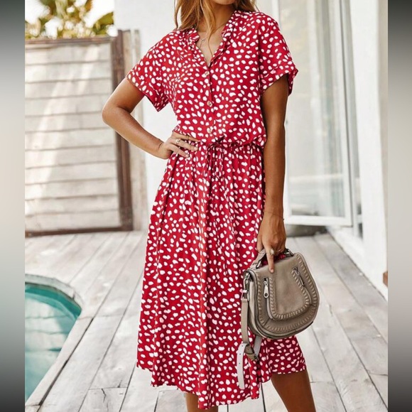 Boho drawstring waist A line dress - Picture 2 of 5